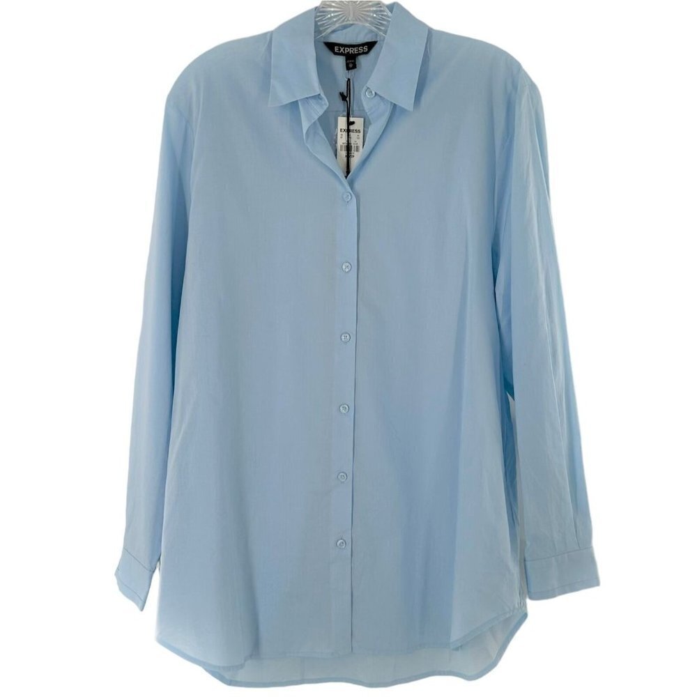 NEW/NWT Express Light Blue Cotton Poplin Oversize Long Sleeve Shirt Size XS